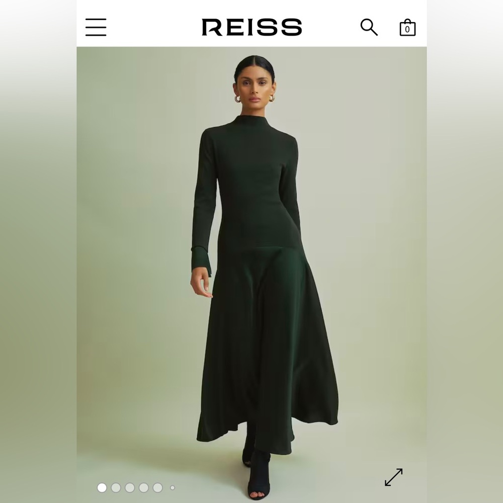 NWT Reiss Florere Hybrid Knot-Satin Midi Dress in Dark Green, Size UK 12